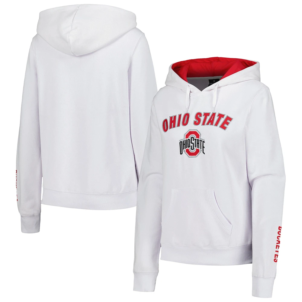 Sweat à capuche avec logo et arc des Buckeyes de l'Ohio State White Colosseum pour femmes