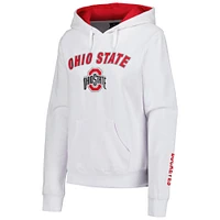 Sweat à capuche avec logo et arc des Buckeyes de l'Ohio State White Colosseum pour femmes