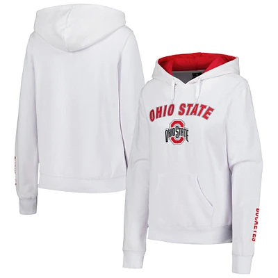 Sweat à capuche avec logo et arc des Buckeyes de l'Ohio State White Colosseum pour femmes