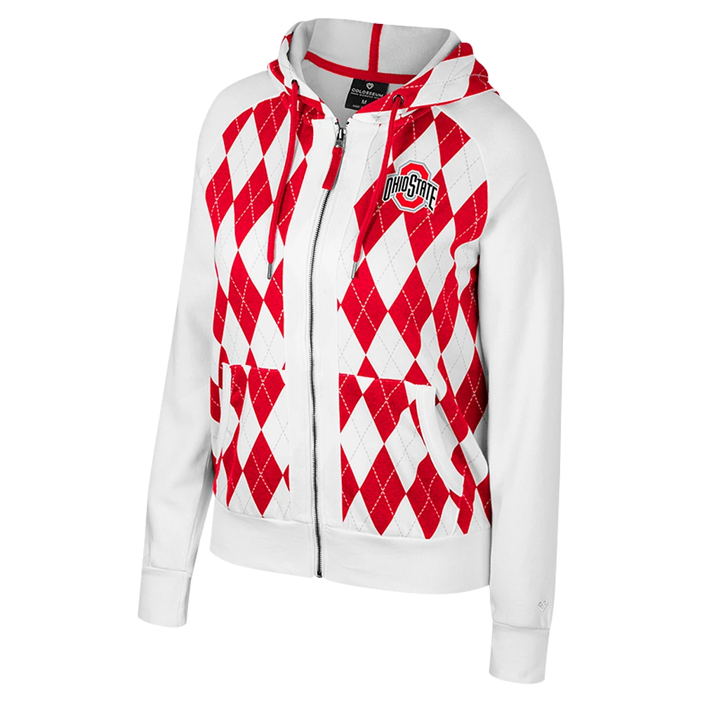 Women's Colosseum White Ohio State Buckeyes The Dealio Argyle Full-Zip Jacket