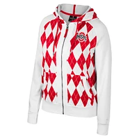 Women's Colosseum White Ohio State Buckeyes The Dealio Argyle Full-Zip Jacket