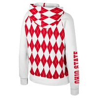 Women's Colosseum White Ohio State Buckeyes The Dealio Argyle Full-Zip Jacket