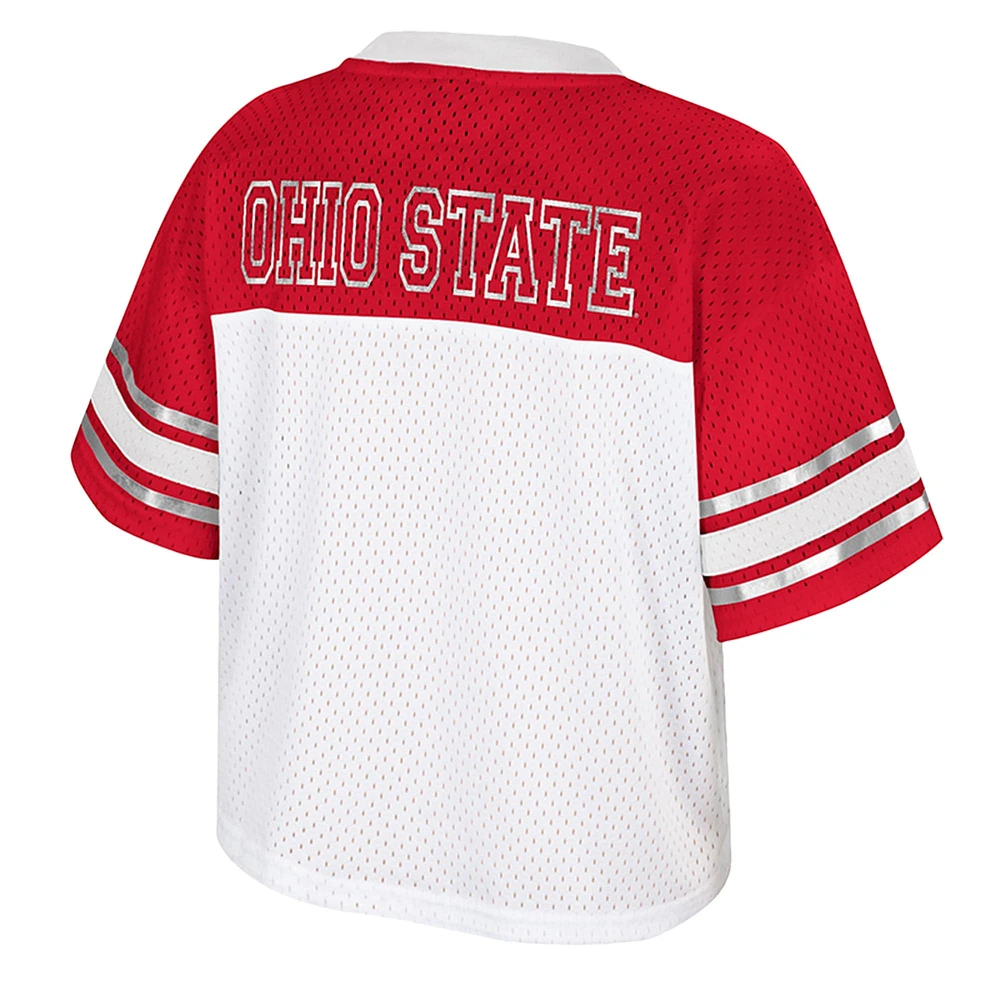 Women's Colosseum  White Ohio State Buckeyes Treasure Cropped Football Jersey
