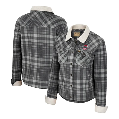 Women's Colosseum x Wrangler  Charcoal Ohio State Buckeyes Plaid Polar Fleece Button-Up Jacket