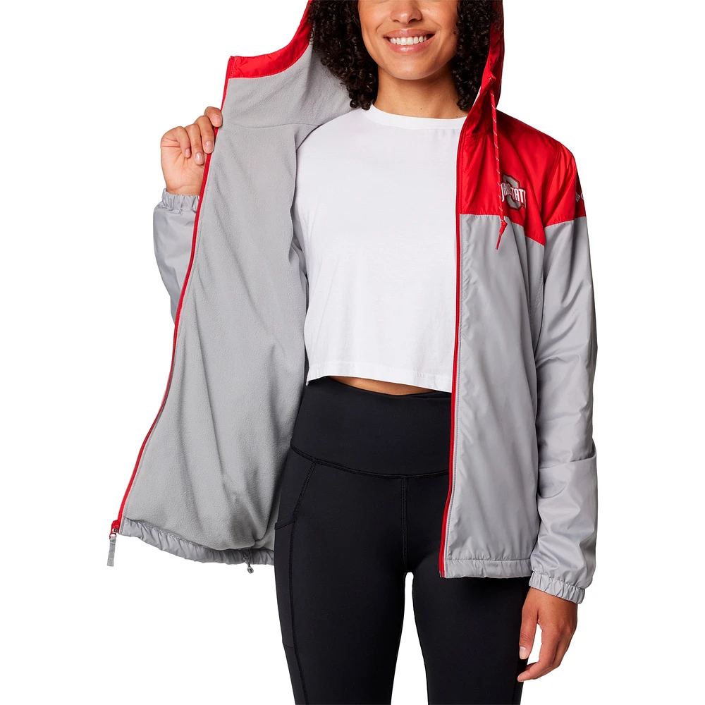 Veste coupe-vent à capuche entièrement zippée Flash Forward pour femme Columbia Scarlet/Gray Ohio State Buckeyes