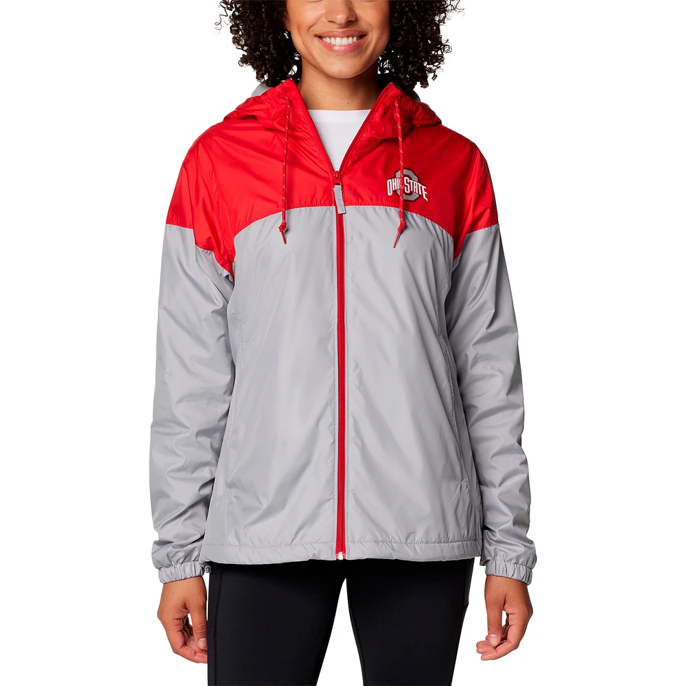 Veste coupe-vent à capuche entièrement zippée Flash Forward pour femme Columbia Scarlet/Gray Ohio State Buckeyes