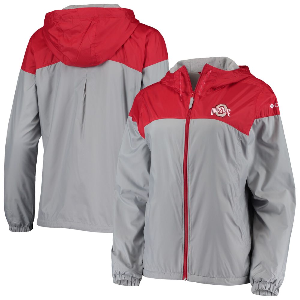 Women's Columbia Scarlet/Gray Ohio State Buckeyes Flash Forward Lined Full-Zip Windbreaker Hoodie Jacket