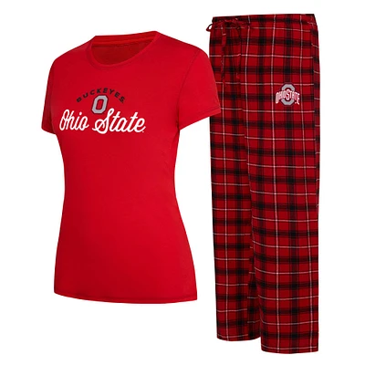 Ensemble de nuit Concepts Sport écarlate/noir pour femmes Ohio State Buckeyes Arctic T-shirt et pantalon en flanelle