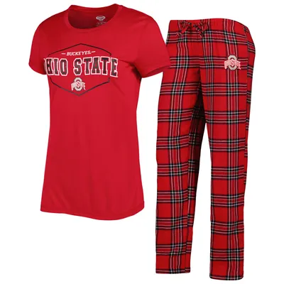 Ohio State Buckeyes Concepts Sport Women's Badge T-Shirt & Flannel Pants Sleep Set - Scarlet/Black