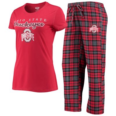 Women's Concepts Sport Scarlet/Black Ohio State Buckeyes Lodge T-Shirt & Flannel Pants Sleep Set