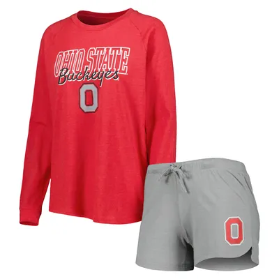 Ohio State Buckeyes Concepts Sport Women's Raglan Long Sleeve T-Shirt & Shorts Sleep Set - Scarlet/Gray