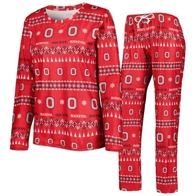 Ohio State Buckeyes Concepts Sport Women's Flurry Ugly Sweater Long Sleeve T-Shirt & Pants Sleep Set - Scarlet