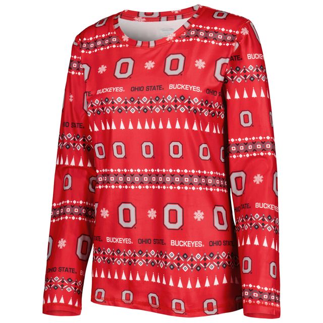 Femme Concepts Sport Scarlet Ohio State Buckeyes Flurry Ugly Sweater à manches longues T-shirt et pantalon Ensemble de nuit