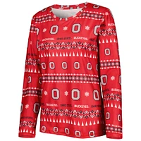 Women's Concepts Sport Scarlet Ohio State Buckeyes Flurry Ugly Sweater Long Sleeve T-Shirt & Pants Sleep Set