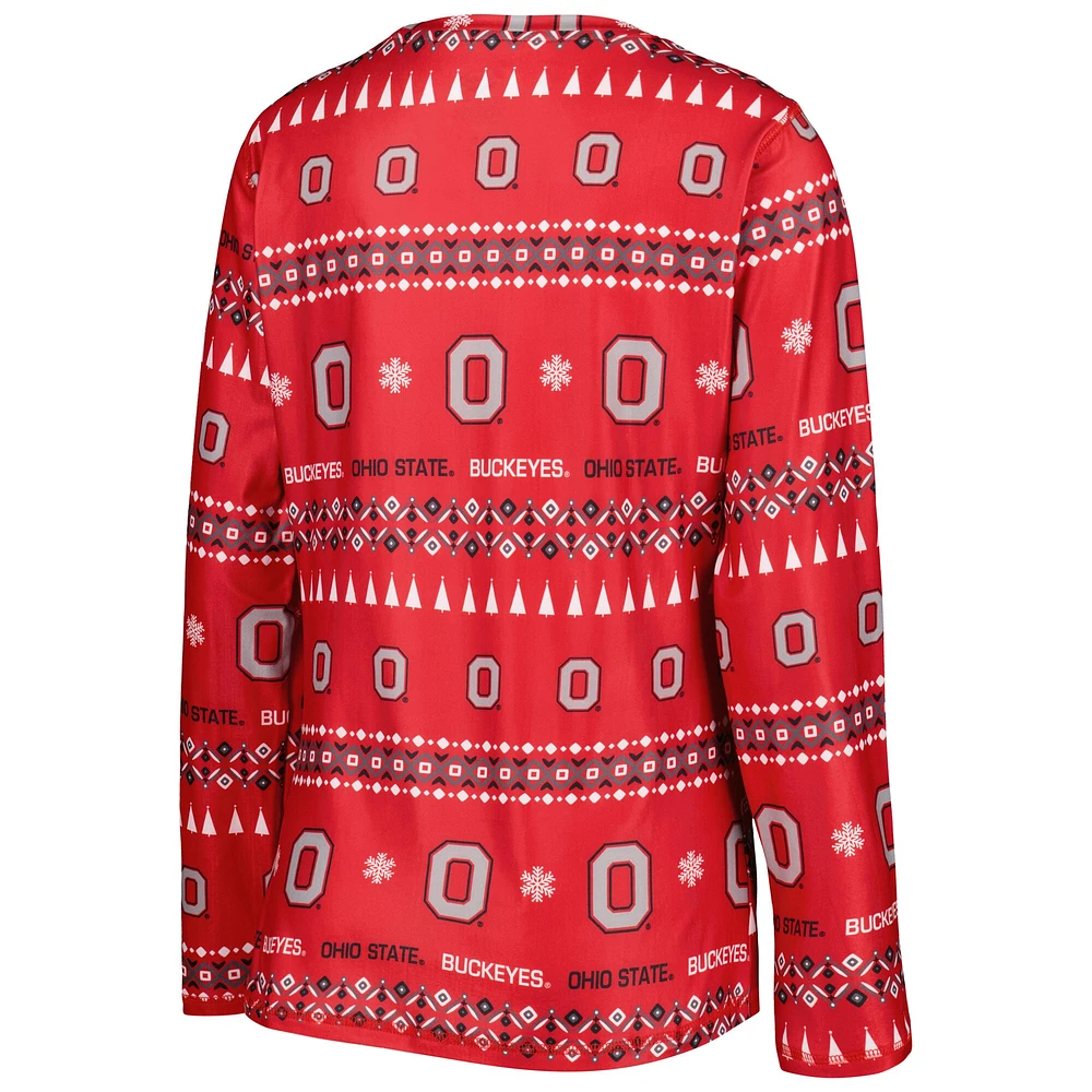 Women's Concepts Sport Scarlet Ohio State Buckeyes Flurry Ugly Sweater Long Sleeve T-Shirt & Pants Sleep Set