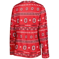 Women's Concepts Sport Scarlet Ohio State Buckeyes Flurry Ugly Sweater Long Sleeve T-Shirt & Pants Sleep Set