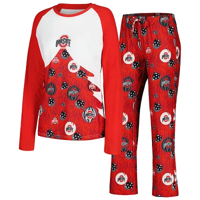 Concepts Sport Scarlet Ohio State Buckeyes Tinsel Ugly Sweater T-shirt à manches longues et pantalon pour femme