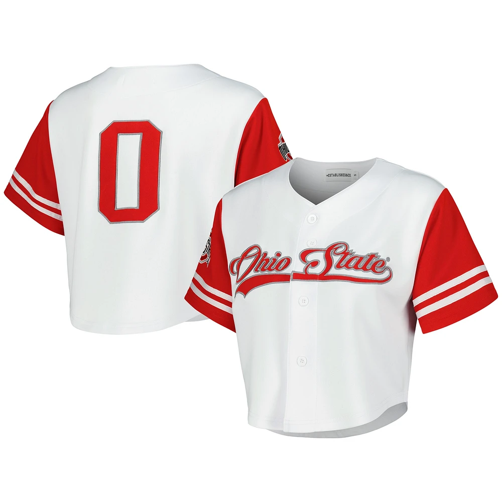 T-shirt court en jersey de baseball établi & Co. pour femmes, Ohio State Buckeyes, blanc