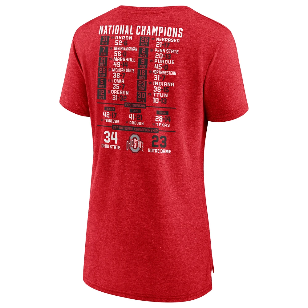 Women's Fanatics Scarlet Ohio State Buckeyes College Football Playoff 2024 National Champions Schedule T-Shirt