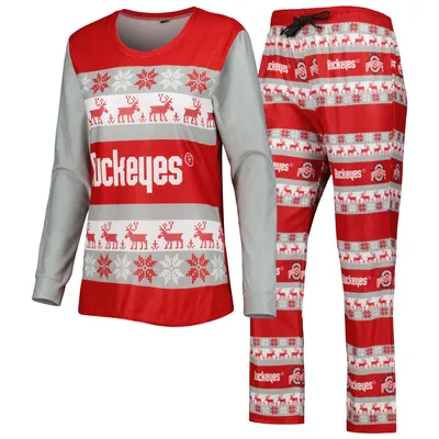 Ohio State Buckeyes FOCO Ugly Long Sleeve T-Shirt & Pajama Pants Sleep Set - Scarlet