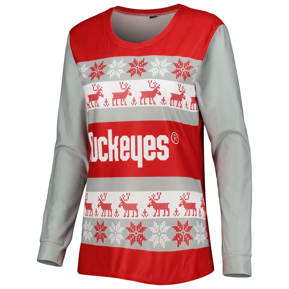 Women's FOCO Scarlet Ohio State Buckeyes Ugly Long Sleeve T-Shirt & Pajama Pants Sleep Set