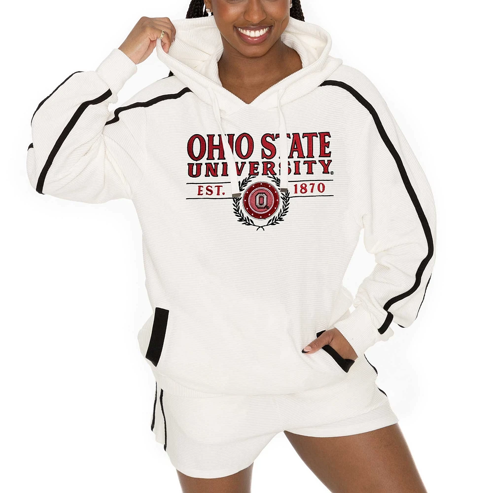 Ensemble sweat à capuche et short Gameday Couture Cream Ohio State Buckeyes Down, Set, Go pour femme