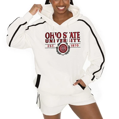 Women's Gameday Couture Cream Ohio State Buckeyes Down, Set, Go Pullover Hoodie and Shorts Set