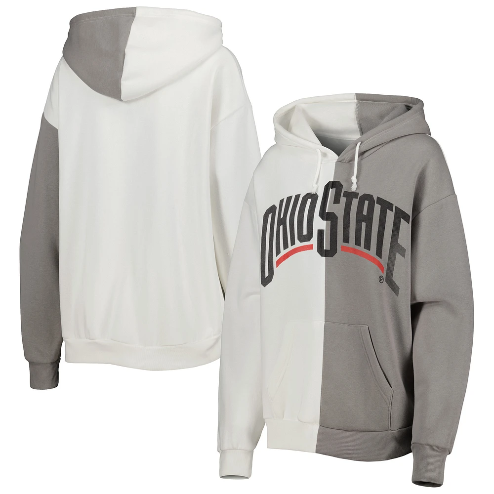 Women's Gameday Couture Gray/White Ohio State Buckeyes Split Pullover Hoodie