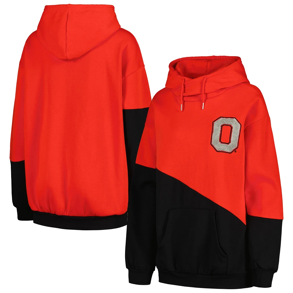 Sweat à capuche Gameday Couture pour femmes, écarlate/noir, Ohio State Buckeyes Matchmaker Diagonal Cowl