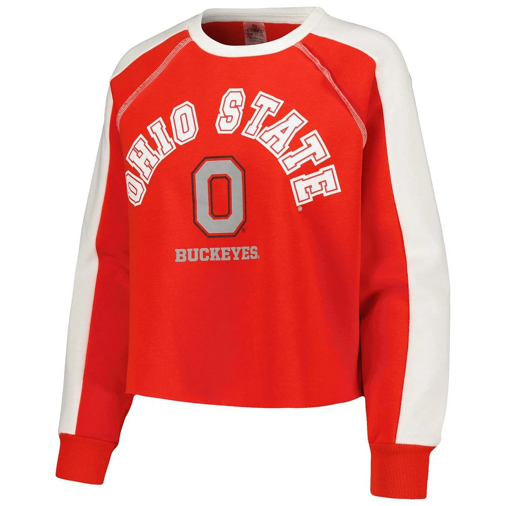 Women's Gameday Couture Scarlet Ohio State Buckeyes Blindside Raglan Cropped Pullover Sweatshirt