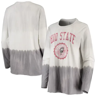 Ohio State Buckeyes Gameday Couture Women's High Line Tiered Dip-Dye Long Sleeve Tri-Blend T-Shirt - White/Gray