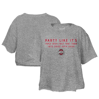 Women's Gray Ohio State Buckeyes College Football Playoff 2024 National Champions Party Like It's 2014 Slub Cropped T-Shirt