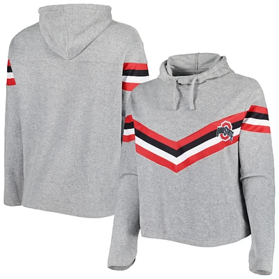 Women's Heather Gray/Scarlet Ohio State Buckeyes Plus Register Seam to Pullover Hoodie