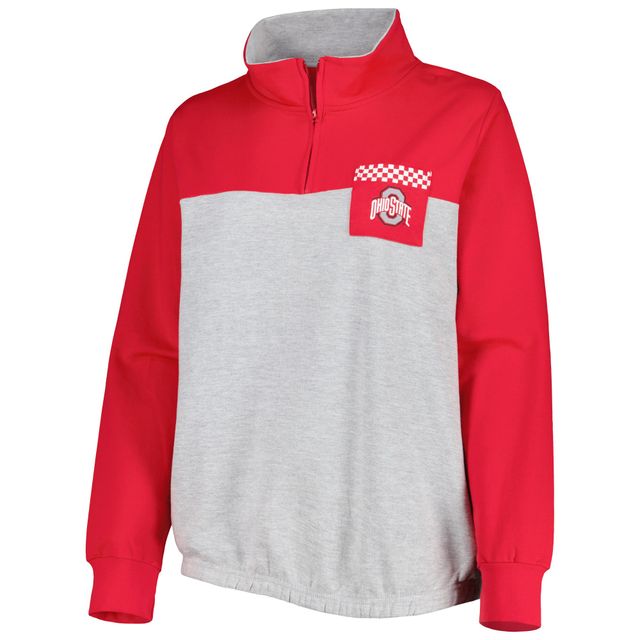 Ohio State Buckeyes pour femme gris chiné/écarlate Taille Plus Sideline to Quarter-Zip Top