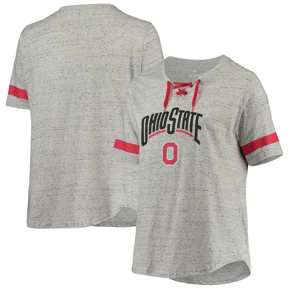 T-shirt à col en V lacets taille plus Ohio State Buckeyes gris chiné/écarlate pour femme