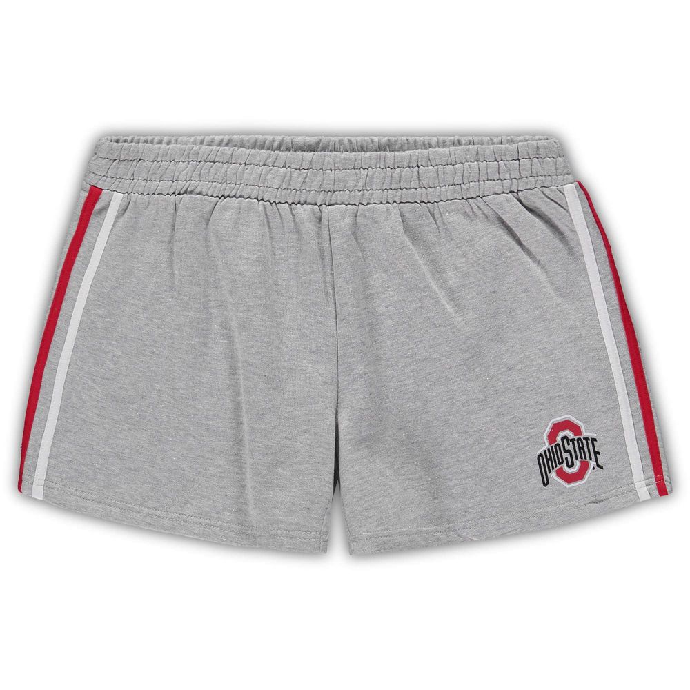 Women's Heathered Gray Ohio State Buckeyes Plus 2 Stripes Shorts