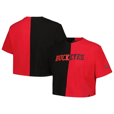 T-shirt court Hype and Vice noir/écarlate Ohio State Buckeyes Color Block Brandy pour femmes