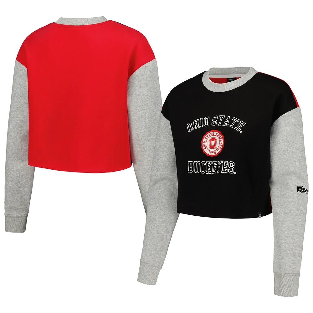 Sweat-shirt à enfiler Hype and Vice noir Ohio State Buckeyes Colorblock Rookie Crew pour femmes