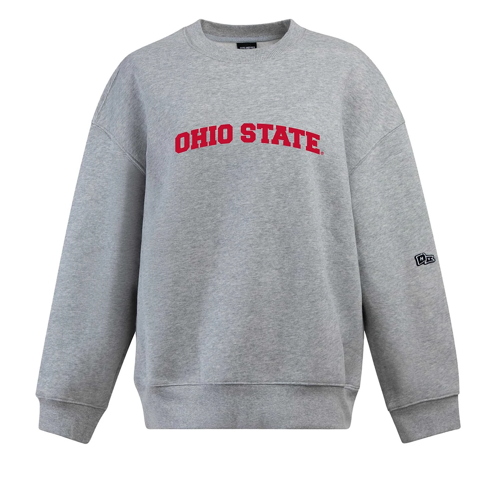 Women's Hype and Vice Heather Gray Ohio State Buckeyes Offside Pullover Sweatshirt