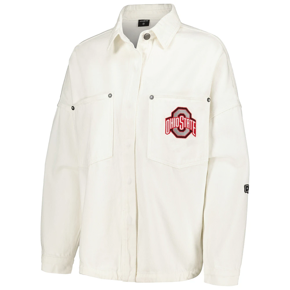 Women's Hype and Vice White Ohio State Buckeyes Multi-Hit Hometown Full-Snap Jacket