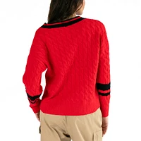 Pull col V en maille torsadée Stella pour femme Lusso Scarlet Ohio State Buckeyes