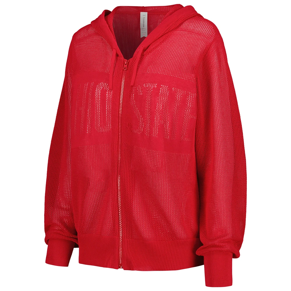 Women's Lusso Scarlet Ohio State Buckeyes Summer Tonal Mesh Full-Zip Hoodie Sweater