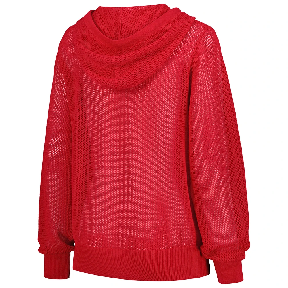 Pull à capuche d'été entièrement zippé en maille ton sur Lusso Scarlet Ohio State Buckeyes pour femme