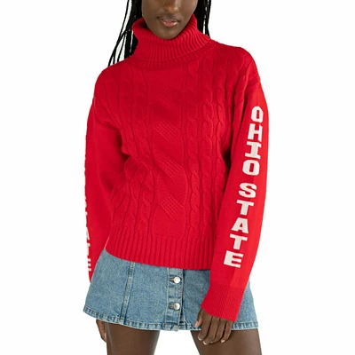 Women's Lusso Scarlet Ohio State Buckeyes Sylvie Cable Knit Turtleneck Pullover Sweater