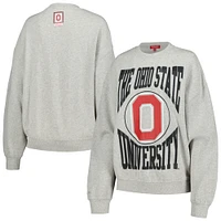 Women's Mitchell & Ness Heather Gray Ohio State Buckeyes Oversized Logo Lightweight Pullover Sweatshirt