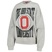 Women's Mitchell & Ness Heather Gray Ohio State Buckeyes Oversized Logo Lightweight Pullover Sweatshirt