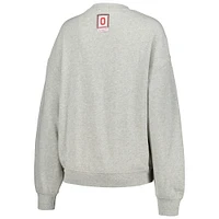 Women's Mitchell & Ness Heather Gray Ohio State Buckeyes Oversized Logo Lightweight Pullover Sweatshirt