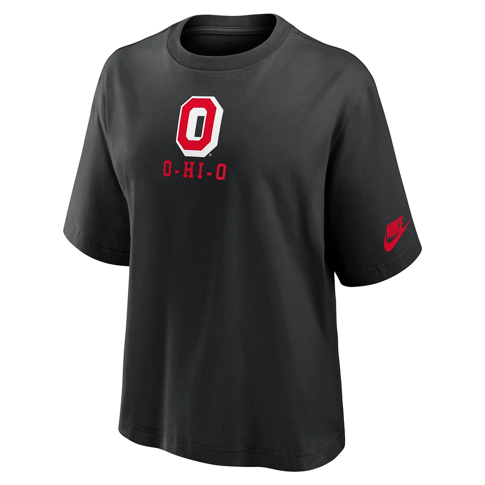 T-shirt Nike noir Ohio State Buckeyes Boxy Legacy établi pour femme