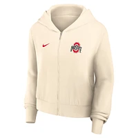 Women's Nike Cream Ohio State Buckeyes Cropped Chill Full-Zip Hoodie