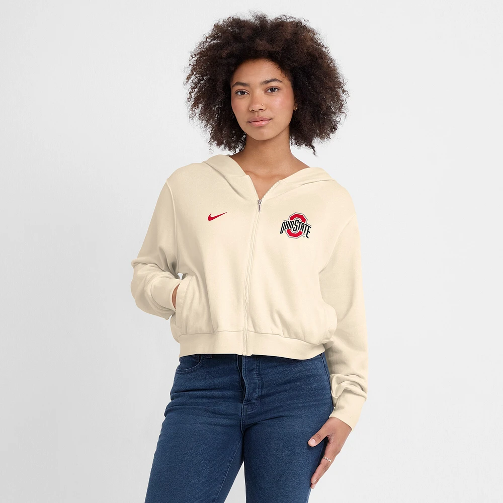 Women's Nike Cream Ohio State Buckeyes Cropped Chill Full-Zip Hoodie